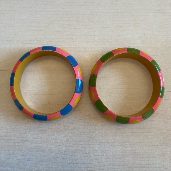 Multicolored Polka Dot Wood Bangles - Picture 7 of 11